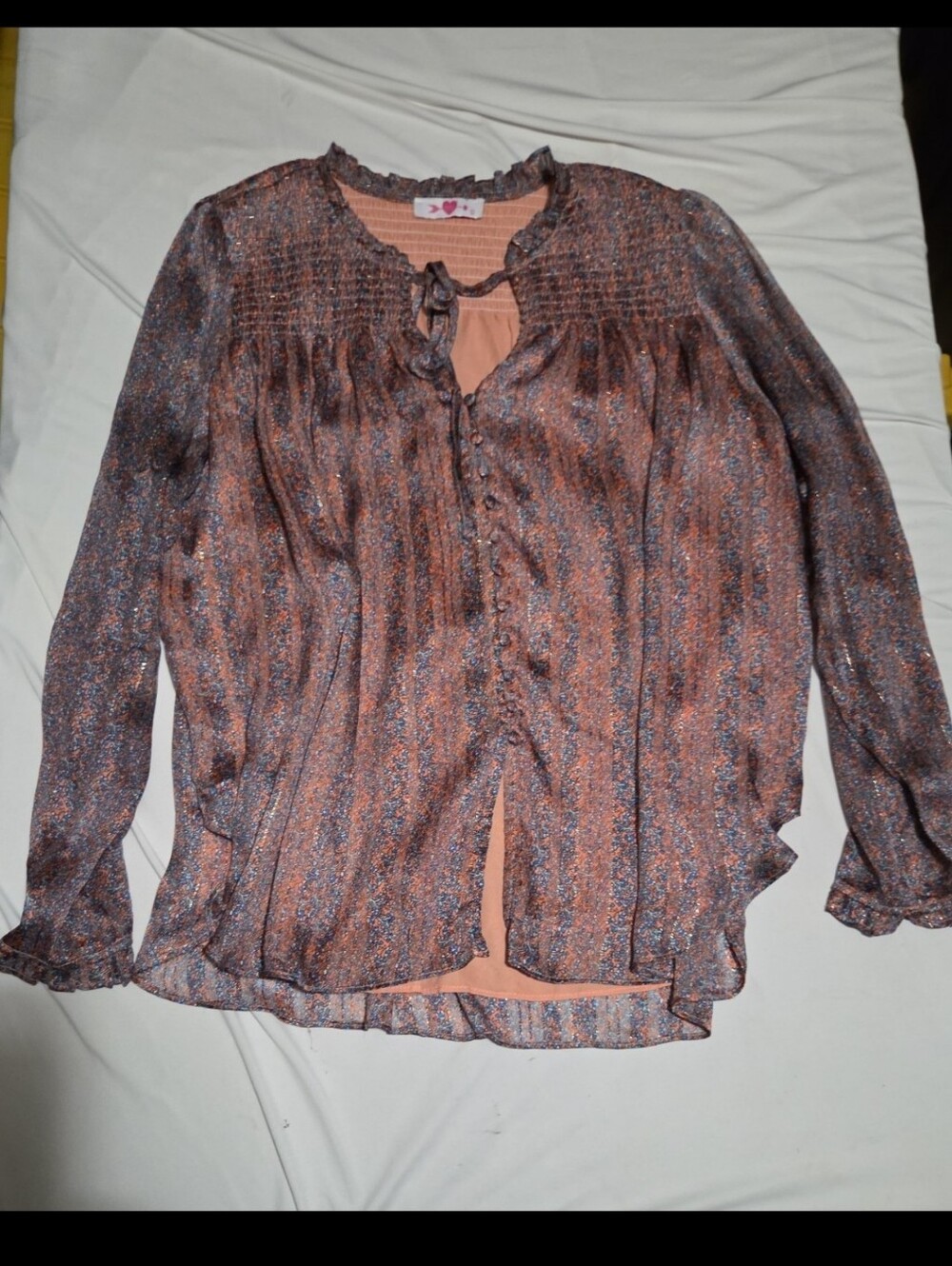 Buddy love women's large peach floral button Blouse #30